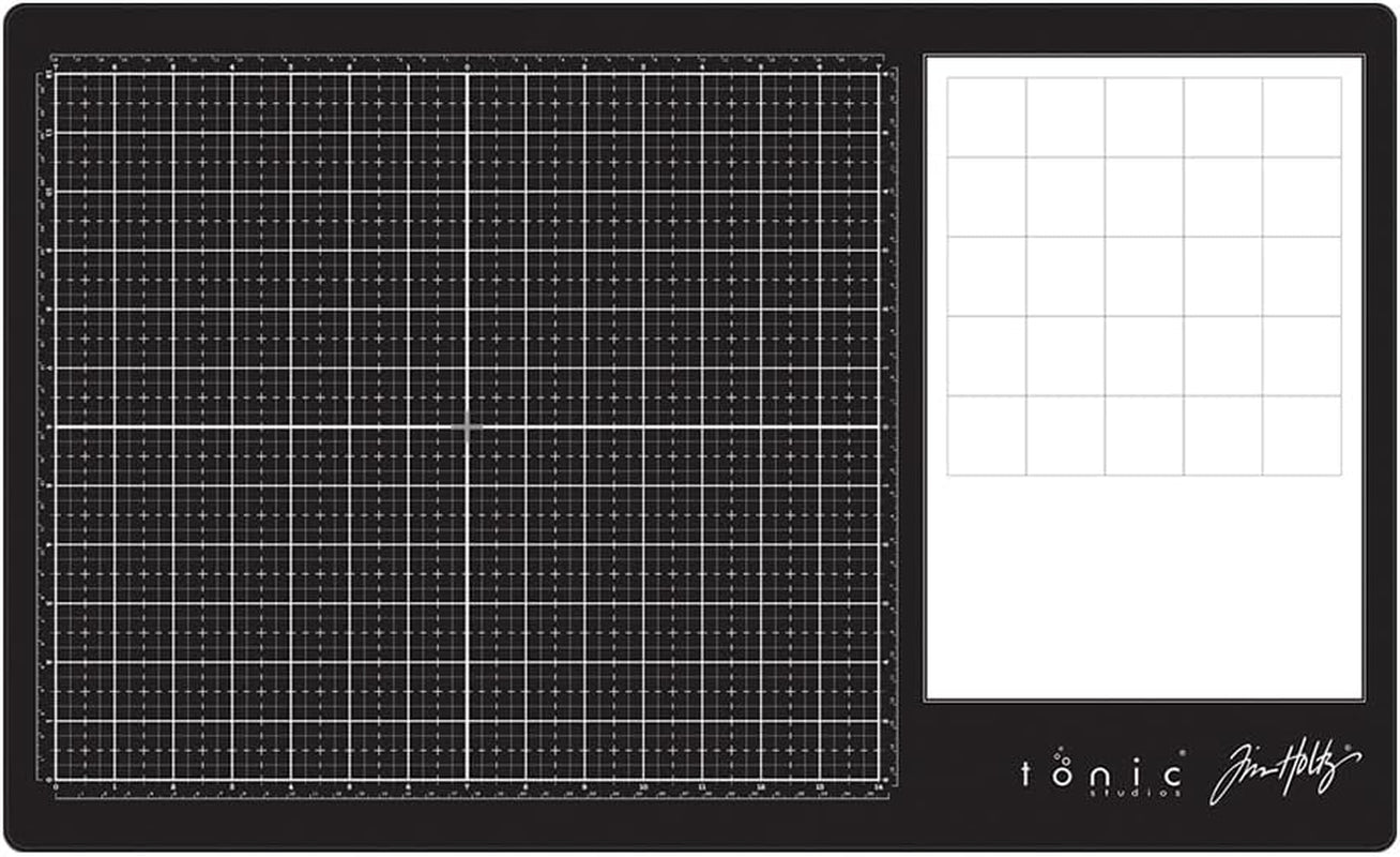 Tim Holtz Travel Glass Cutting Mat - Portable Work Surface with 8X8 Measuring Grid and Palette for Mixed Media - Art Supplies with Carry Case