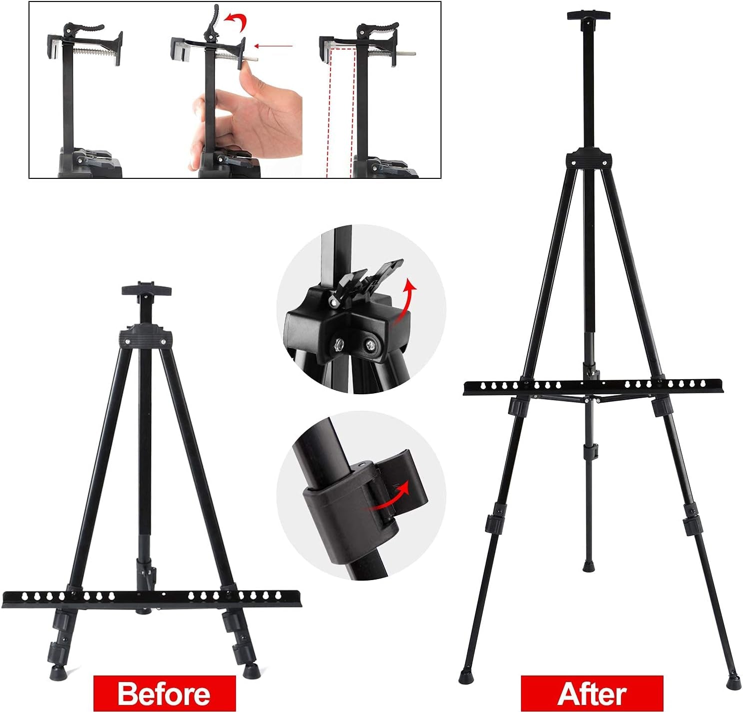 72 Inch Tall Folding Easel Stand for Display, Aluminum Metal Tripod Art Easel Adjustable Height from 22 to 72 - Instant Poster Easels for Painting Canvas - Floor Standing Easel, Black with Bag