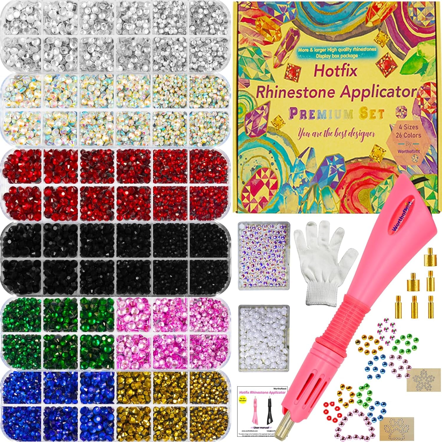 Hotfix Rhinestone Applicator, Rhinestone Applicator Tool for Fabric, Shoes, Tulle, Skirt, Crochet, Knit, Polyester, Linen, Suede, Wool, PVC, Cotton, Corduroy and More