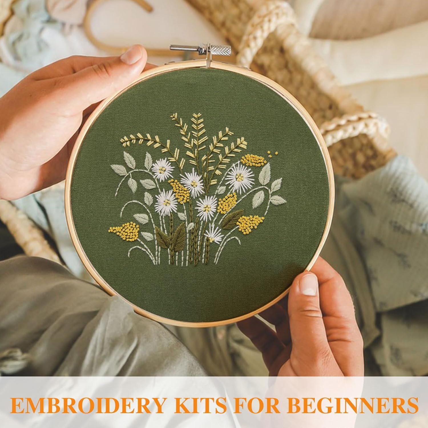 4 Pack Flower Embroidery Kit for Beginners with Pattern and Instructions, Cross Stitch Kits Include 2 Wooden Embroidery Hoops Color Threads Needlepoint Kit for Adults