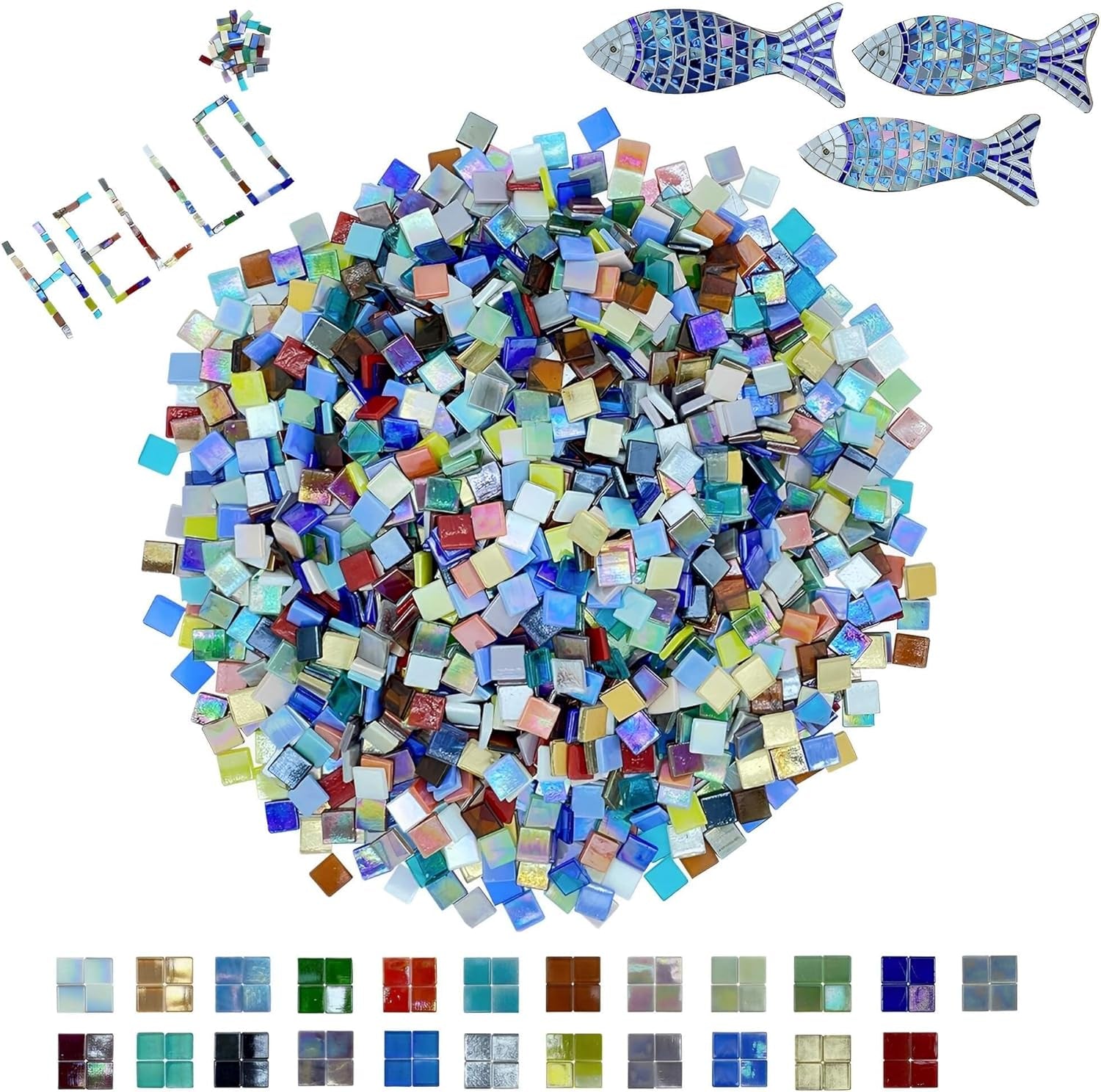 500G/1.1Lb 23 Colors Glass Mosaic Tiles,Perfect for Mosaic DIY Art Projects and Home Decoration,Glass Mosaic Pieces,Mosaic Making Supplies,Mosaic Puzzle Material (MULTCOLOUR)