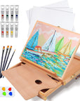 Tabletop Easel Set - 24 Pieces Starter Kit - Artist Acrylic Painting Kit with 12 Acrylic Paints Set, Canvas Panels, Brushes, Wooden Palette for Kids, Adults, Beginners, Professionals