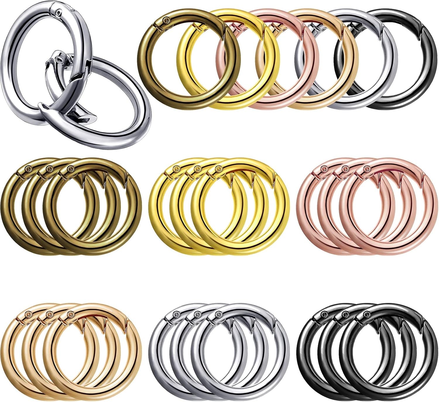 18 Pcs Spring O Rings Alloy round Spring Clips Circle Trigger Spring O Ring 35Mm Snap Buckle Clasp O Rings Keyring Hook Snap Clip for Keychains Bags Purses Handbags DIY Crafts, 6 Colors