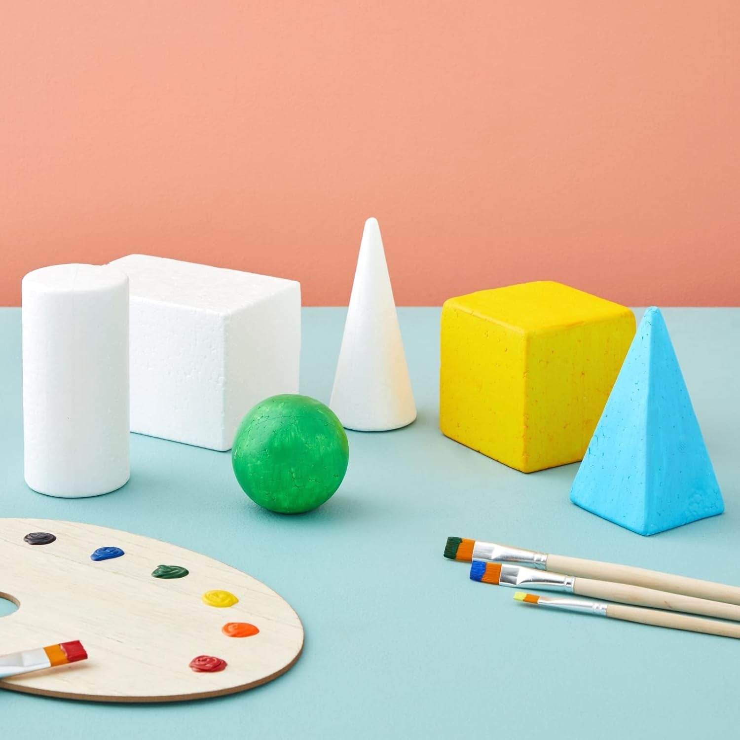 6-Pack Assorted Foam Geometric Shapes, Sizes Ranging from 2.5 to 5.9 in for Arts and Crafts Projects, DIY, Modeling, Home Decor, School Projects, Solid Polystyrene