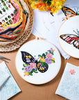 5 Sets Embroidery Beginners Kit with Butterfly Flower Patterns and Instructions Cross Stitch Kits for Starter DIY Adult Kids Butterfly Pattern Embroidery Set with Cloth Hoops Needles Threads