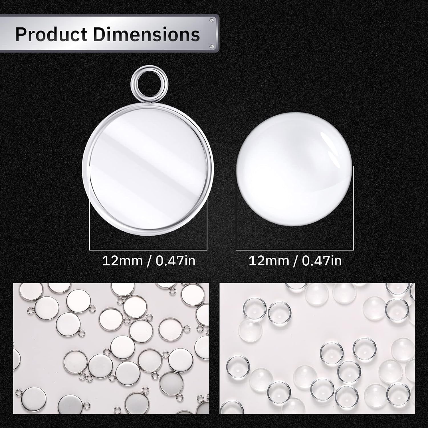 200 Pieces 12 Mm Stainless Steel round Blank Bezel Set, Including 100 Pendant Trays 100 Glass Cabochon Trays Pendant Blanks for Jewelry Making DIY Findings