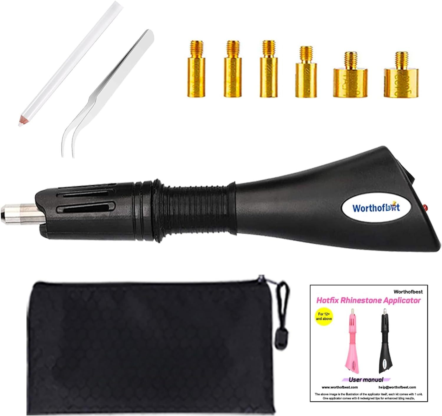 Hotfix Applicator Tool, Bedazzler, Hot Fix Tool, Hotfix Rhinestones Applicator, DIY Gemstone Setter Tool for Fabrics, Clothes, Crafts, 6 Redesigned Tips Included