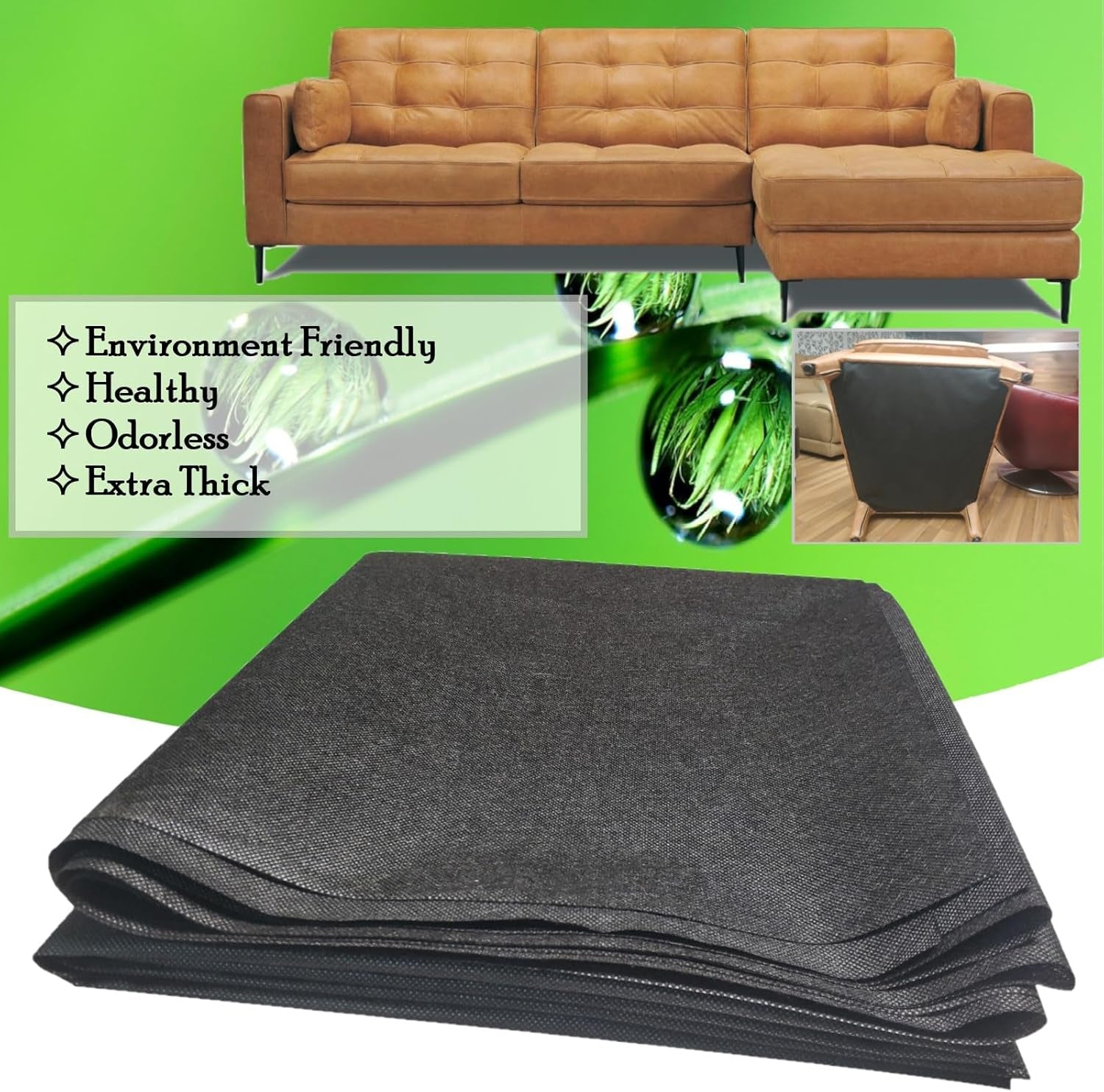 3 Yds. X 63 Ins. Upholstery Dust Cover Fabric Replacement, Non-Woven Black Cambric Fabric for under Cloth of Couches, Recliners, Loveseats, Chairs, Sofas or Mattresses Bottom Cover