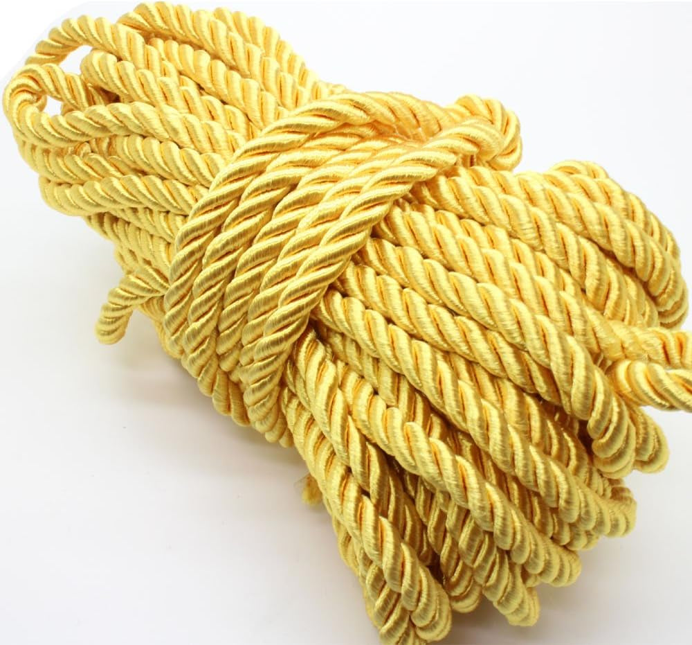 U Pick 10Yds 5Mm Decorative Twisted Satin Polyester Twine Cord Rope String Thread Shiny Cord Choker Thread (07:Yellow)