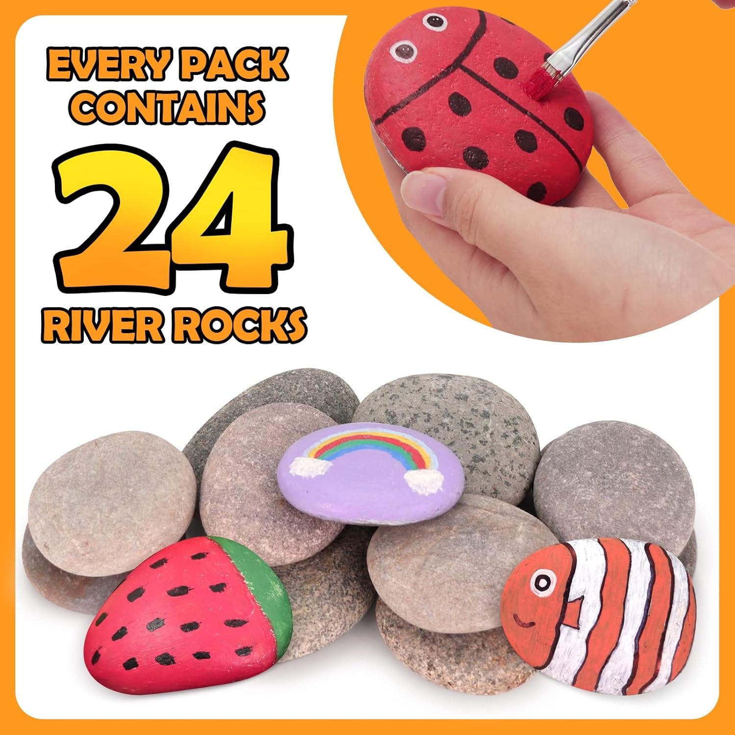 24Pcs River Rocks for Painting- 2-4 in Extra Large Hand Picked Rock-Thick-Flat-Smooth Painting Rocks- Perfect for DIY, Kids Crafts, Kindness Stone, Garden & Home Decor, Holiday Easter Gift