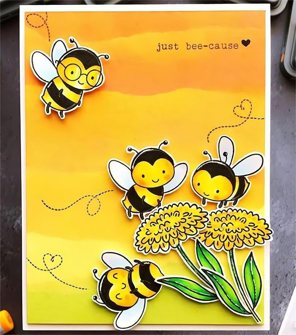 Bees and Strawberries and Sunflowers Stamps and Dies Set for Card Making,Clear Stamps and Metal Cutting Dies Sets for Scrapbooking DIY Album Card Making Supplies
