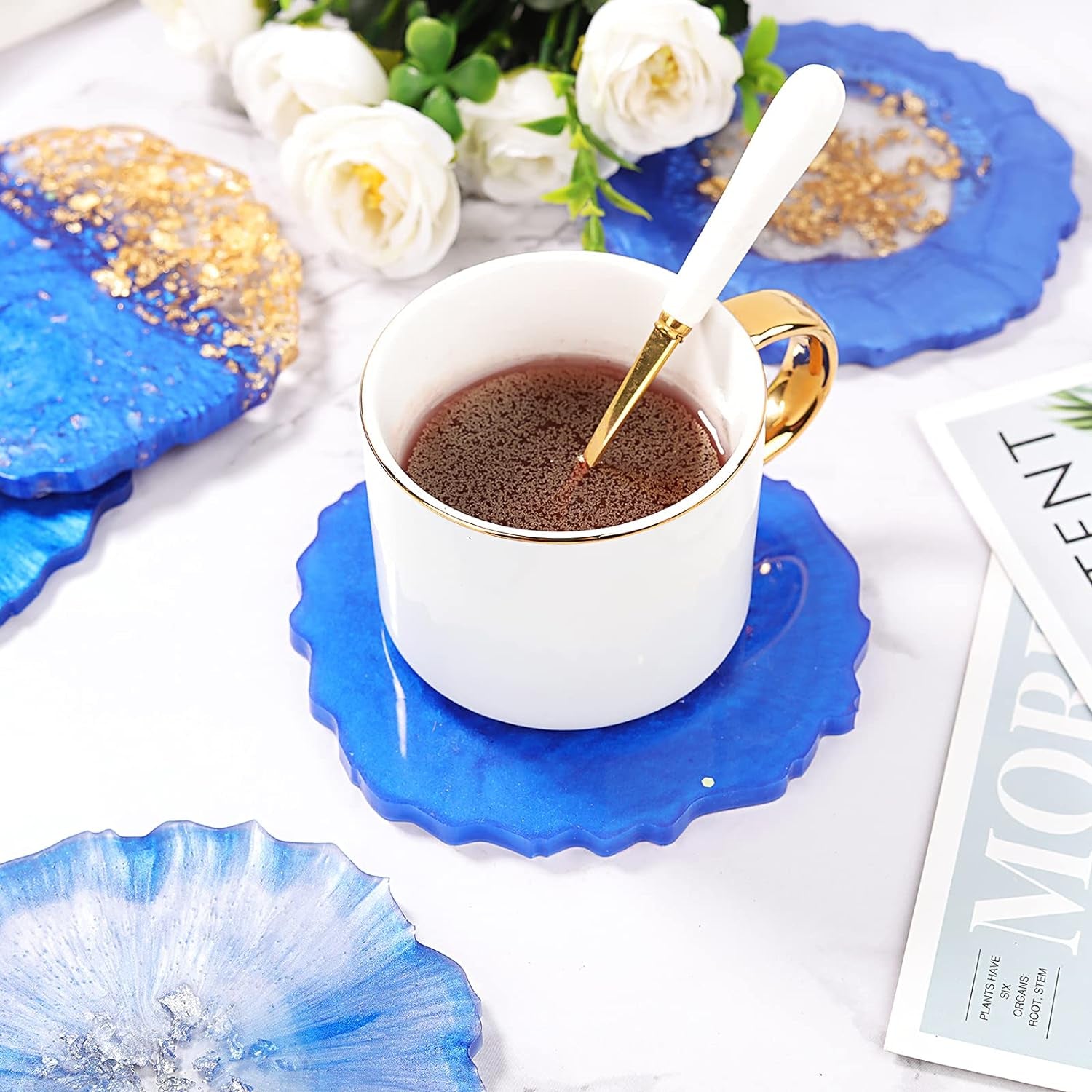 Epoxy Resin,Resin Coaster Molds Kit,16Oz Resin Starter Kit for Beginners,Include Epoxy Resin,Coaster Molds, and Mica Powder for Resin Casting, Ideal Christmas Gift Set