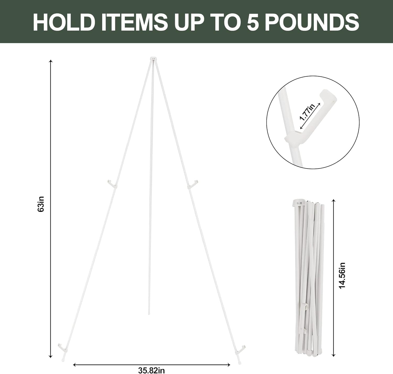 Easel Stand for Wedding Sign Poster 63'' Instant Display Easel for Floor Adjustable Metal Art Easel White