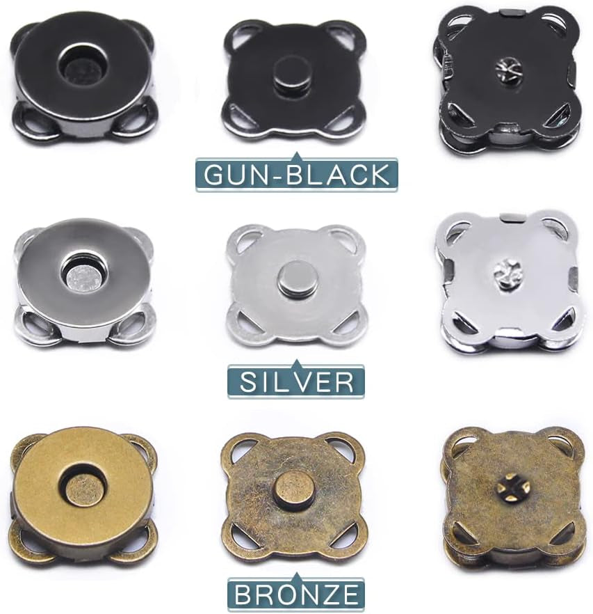 30 Sets Magnetic Snaps Button for Purse Handbag Wallet Overcoat Bag Mixed 3 Colors Fasteners Snap Buttons