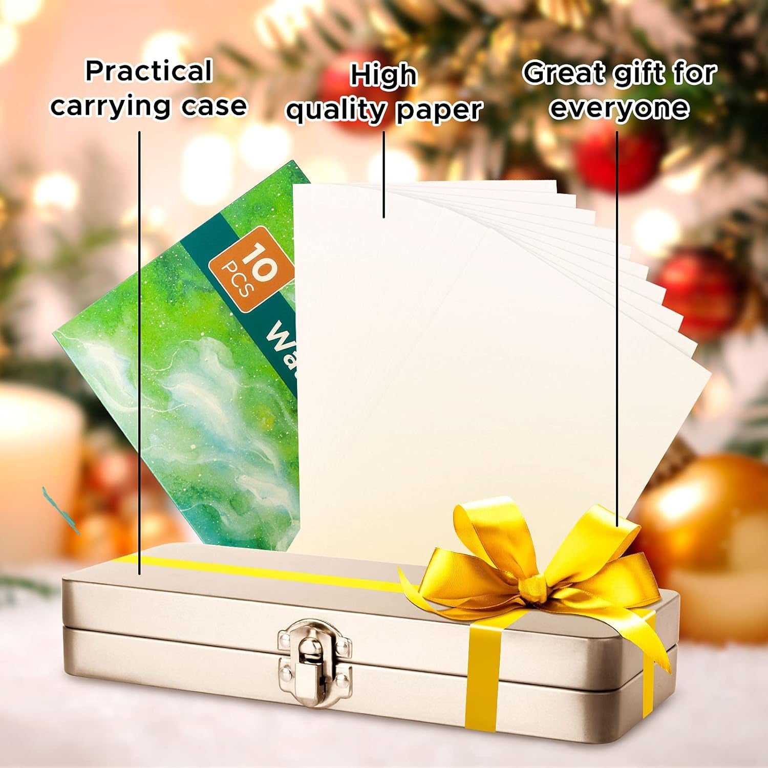 NAWOD Watercolor Paint Set, 50 Vivid Colors in Portable Box, Including Metallic and Fluorescent Colors, Watercolor Paper, Brushes. Ideal for Kids, Adults, Artists and Hobbyists, Perfect Starter Kit