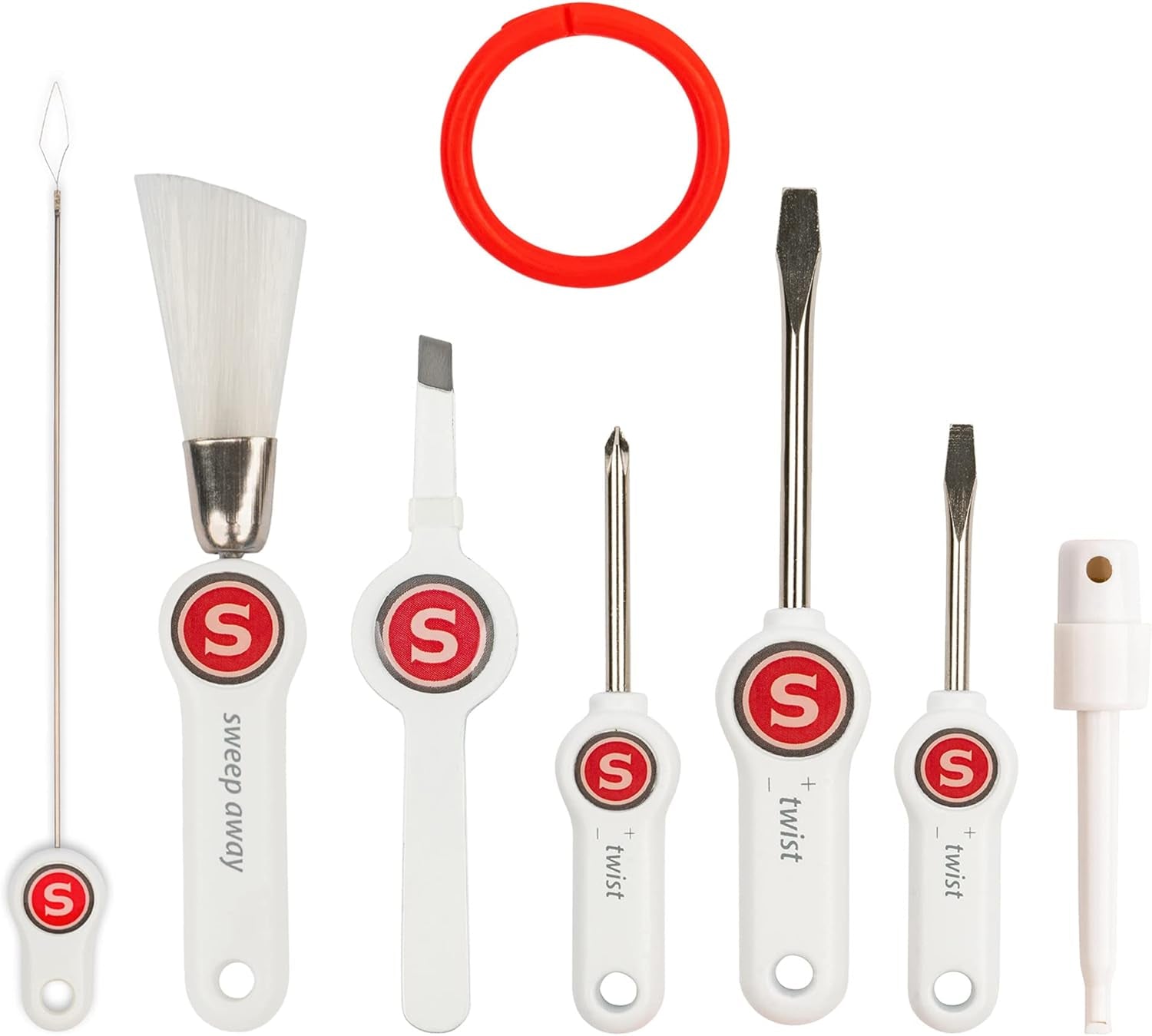 Sewing Machine Maintenance Kit - Tool Set with Needle Inserter, Angled Lint Brush, Set of 3 Screwdrivers, Needle Threader - Universal Compatibility &amp; Storage Pouch Included, 7Pc