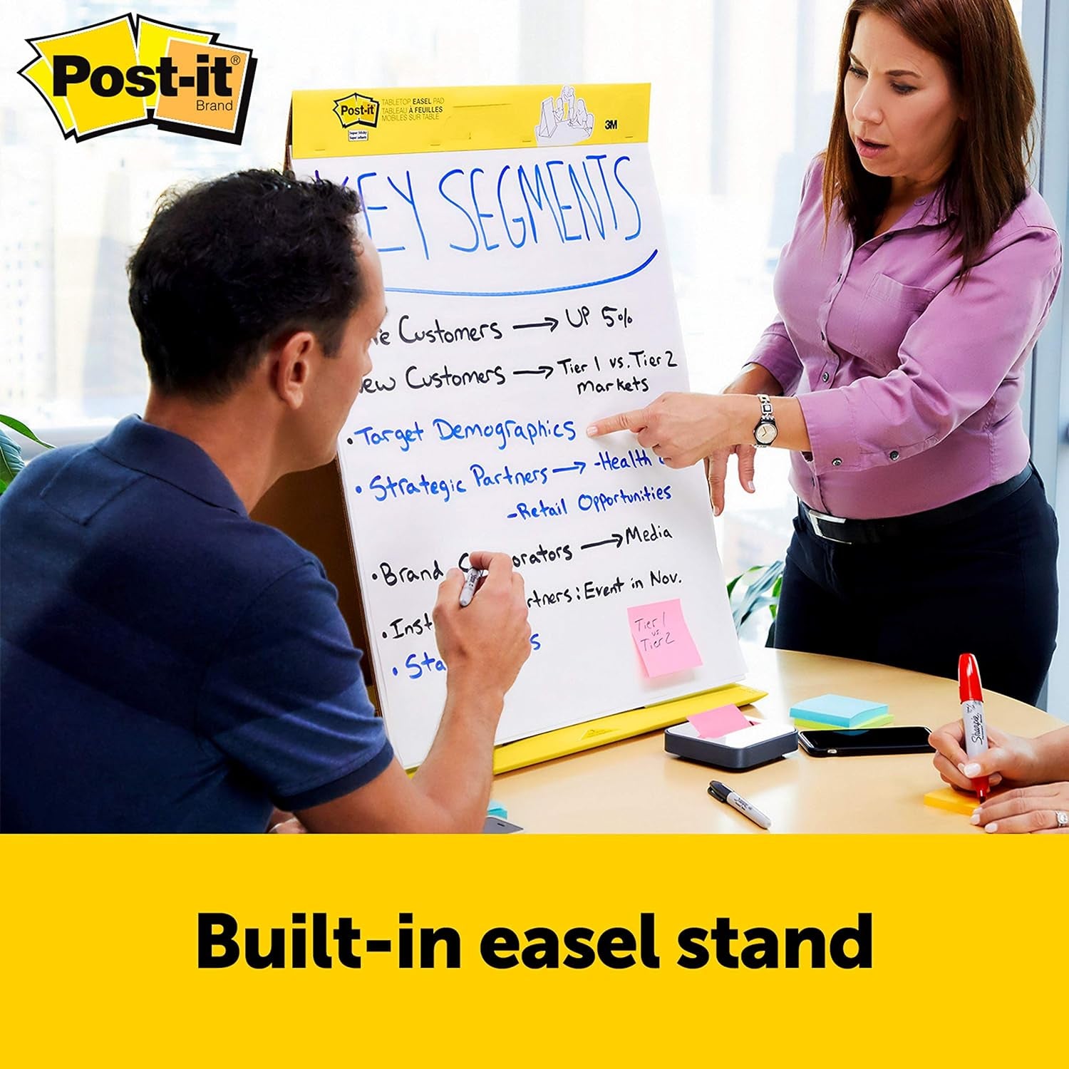 Super Sticky Portable Tabletop Easel Pad W/Dry Erase Panel, Great for Virtual Teachers and Students, 20X23 Inches, 20 Sheets/Pad, 2 Pads, Built-In Stand (563DE VAD 2PK) , White