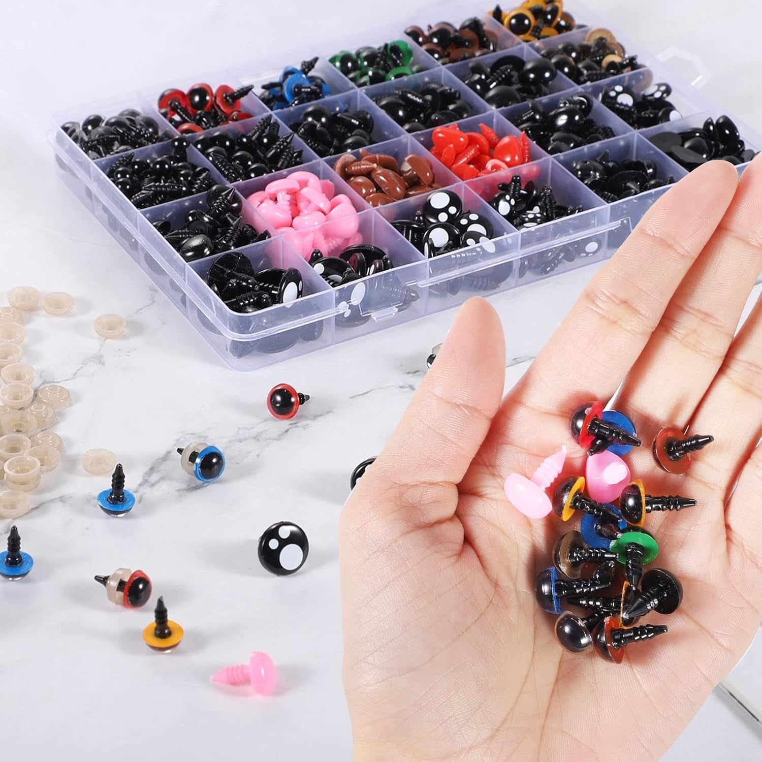 1060 Pcs Safety Eyes and Noses for Amigurumi, 6-16 Mm Colorful Safety Eyes with Washer Plastic Stuffed Crochet Eyes Craft Doll Eyes for Stuffed Animals Crochet Toy Christmas Stocking Stuffers