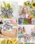 36 Yard Sunflower Wired Edge Ribbon 6 Roll 2.5 Inch Buffalo Plaids Flower Fabric Ribbon Spring Summer Floral Decorative Craft Ribbon for Gift Wrapping Decor Hair Bow Sewing Wreath Crafts