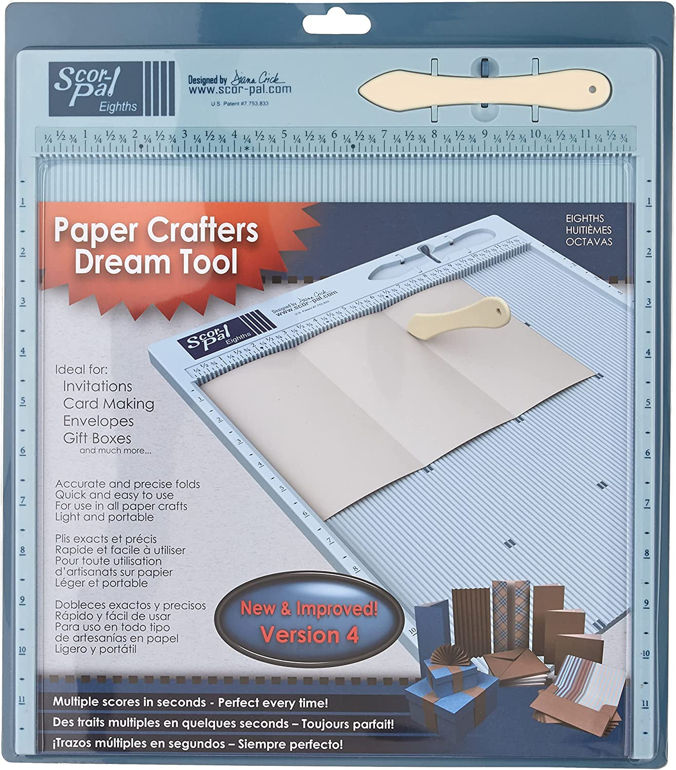 SP108 Eighths Measuring and Scoring Board, 12" by 12", 1/8" Space Grooves