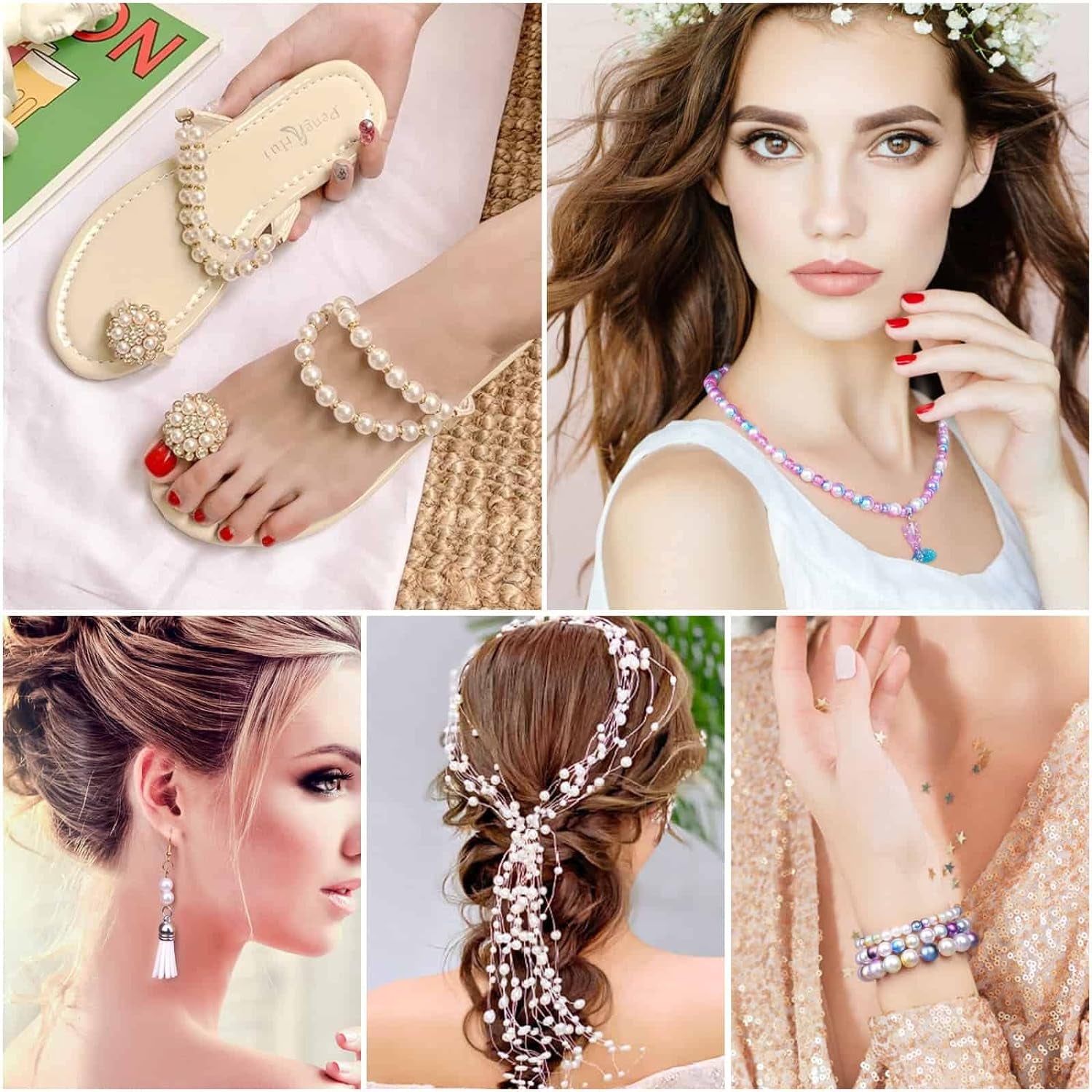 2200PCS Pearl Beads, 4/6/8/10Mm Multicolor Pearl Beads Loose Pearls for Crafts with Holes for Jewelry Making, Small Pearl Filler Beads for Crafting Bracelet Necklace Earrings