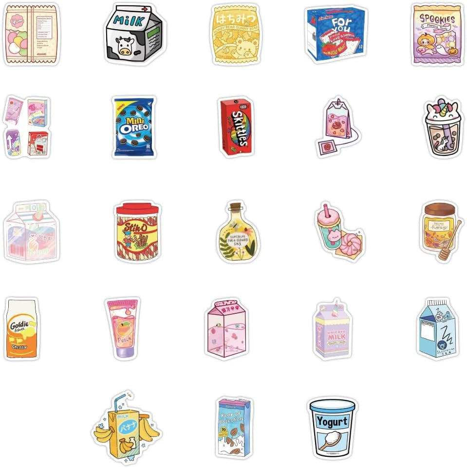 100Pcs Cute Snack Stickers Food Stickers Drink Stickers, Cute Small Stickers Set Kawaii for Teens/Boys/Girls/Adults