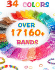 17160+ Loom Rubber Bands Refill Kit in 34 Color with 600 Clips,6 Hooks,1 Instruction, Premium Bracelet Making Kit for Kids Weaving DIY Crafting Gift