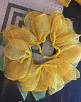 4 Rolls Poly Burlap Deco Mesh 10 Inches Kit for DIY Front Door Sunflower Wreath Zip Ties Chenille Stems Included (Yellow-Green-Burlap)
