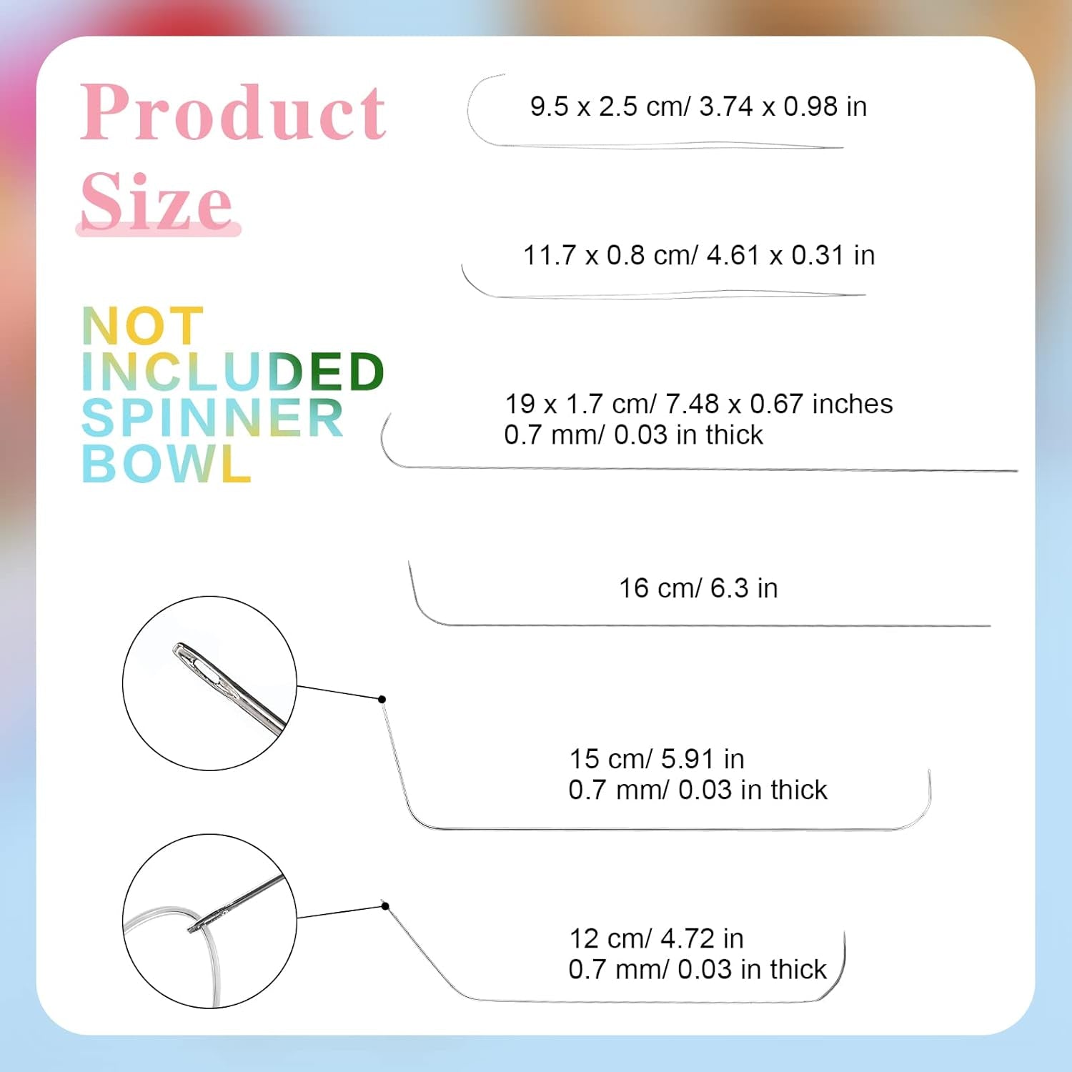 6 Sizes Large Eye Curved Beading Needles, Stainless Bead Needle for Bead Spinner, Bead Spinner Needles for Waist Beads Bracelet Necklace Making (6 Pcs)