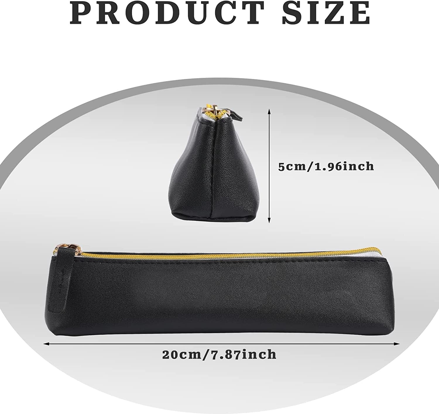 2 Pcs Leather Pencil Pouch, Slim Design Small Pencil Pouch Pencil Bag Zipper Pencil Case Bag Stationery Pouch Bag for Pens, Pencils, Markers(Black&Beige)