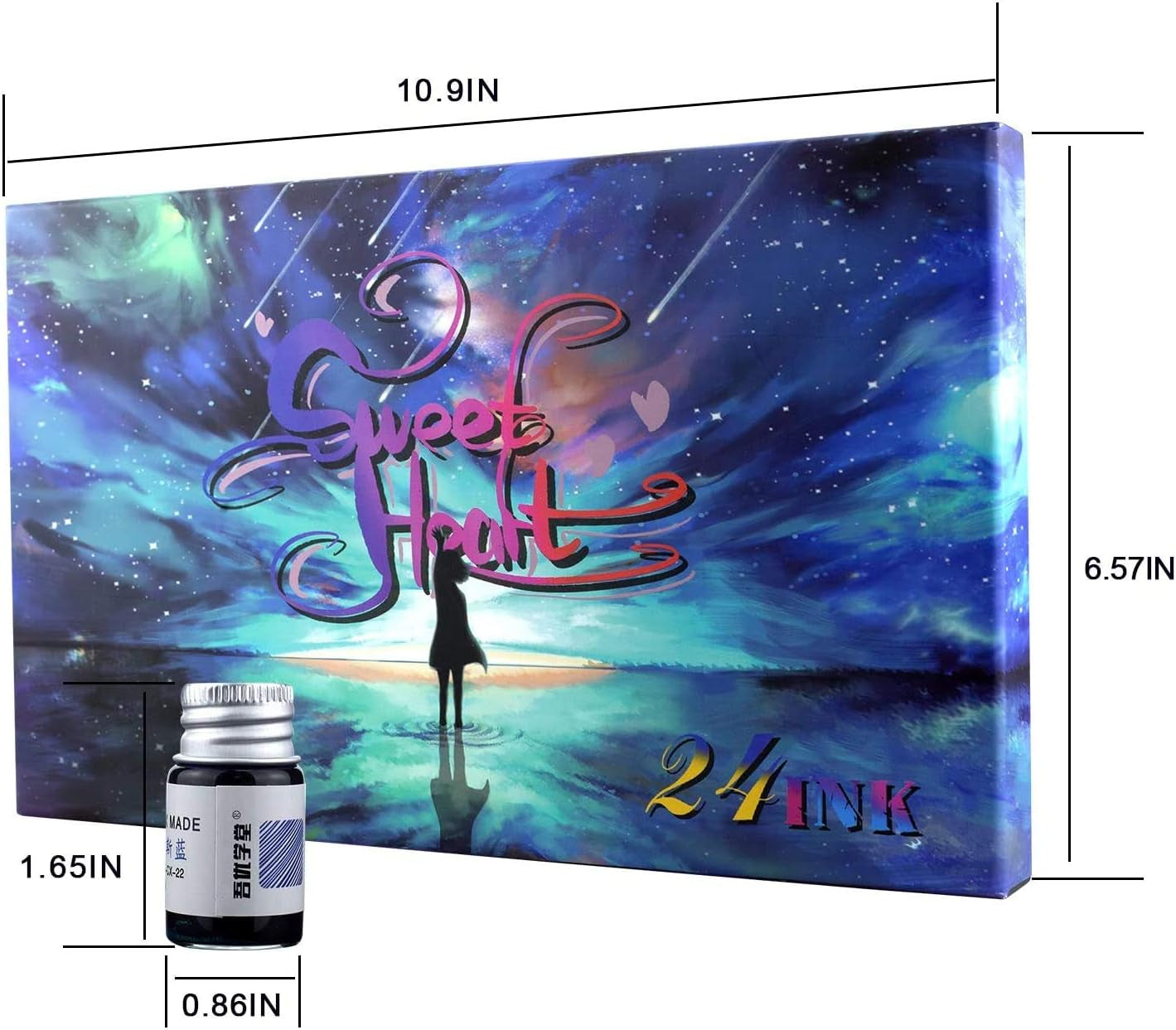 24 Colors Calligraphy Ink Set, Calligraphy Fountain Glass Dip Pen Color Ink Caligrapher Pen Ink Bottle Set, Gold Powder Drawing Writing Art Ink with Gift Box - 24 X 7Ml