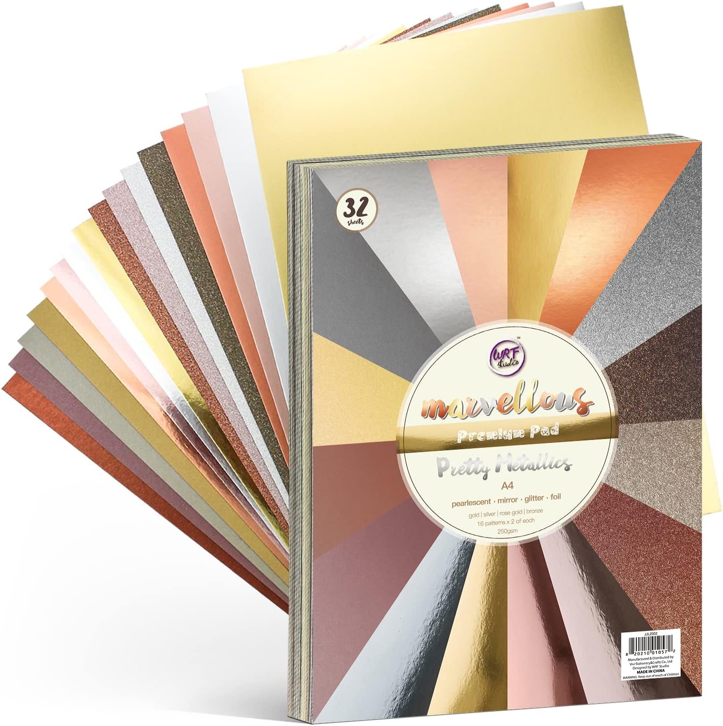 A4 32 Sheets Metallic Cardstock Bulk Gold Silver Rosegold Copper Card Stock Paper Assorted Glitter, Metallic, Foil, Pearlescent for Card Making (Edition-3)