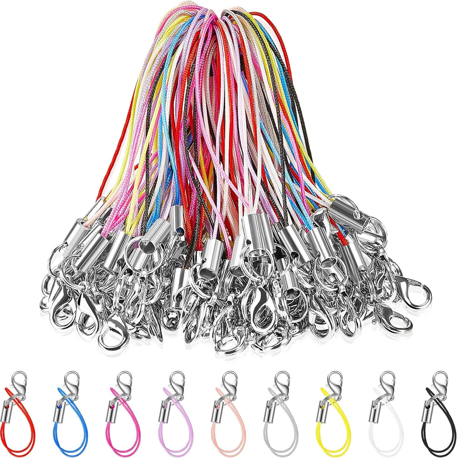 Lobster Clasp Cords Clasp Cord Strap Charm Lariat Lanyard Mini Lariat Cord Strap for Cellphone/Usb Drive/Keychain/Diy Jewelry or Other Handmade Jewelry Making, 9 Colors