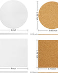 Ceramic Tile for Crafts Coasters, 24 Pack White Tiles Unglazed 4 Inch with 24 Pack Cork Backing Pads Includes Square and round Ceramic Coasters for DIY Arts Craft Project Coasters (24)