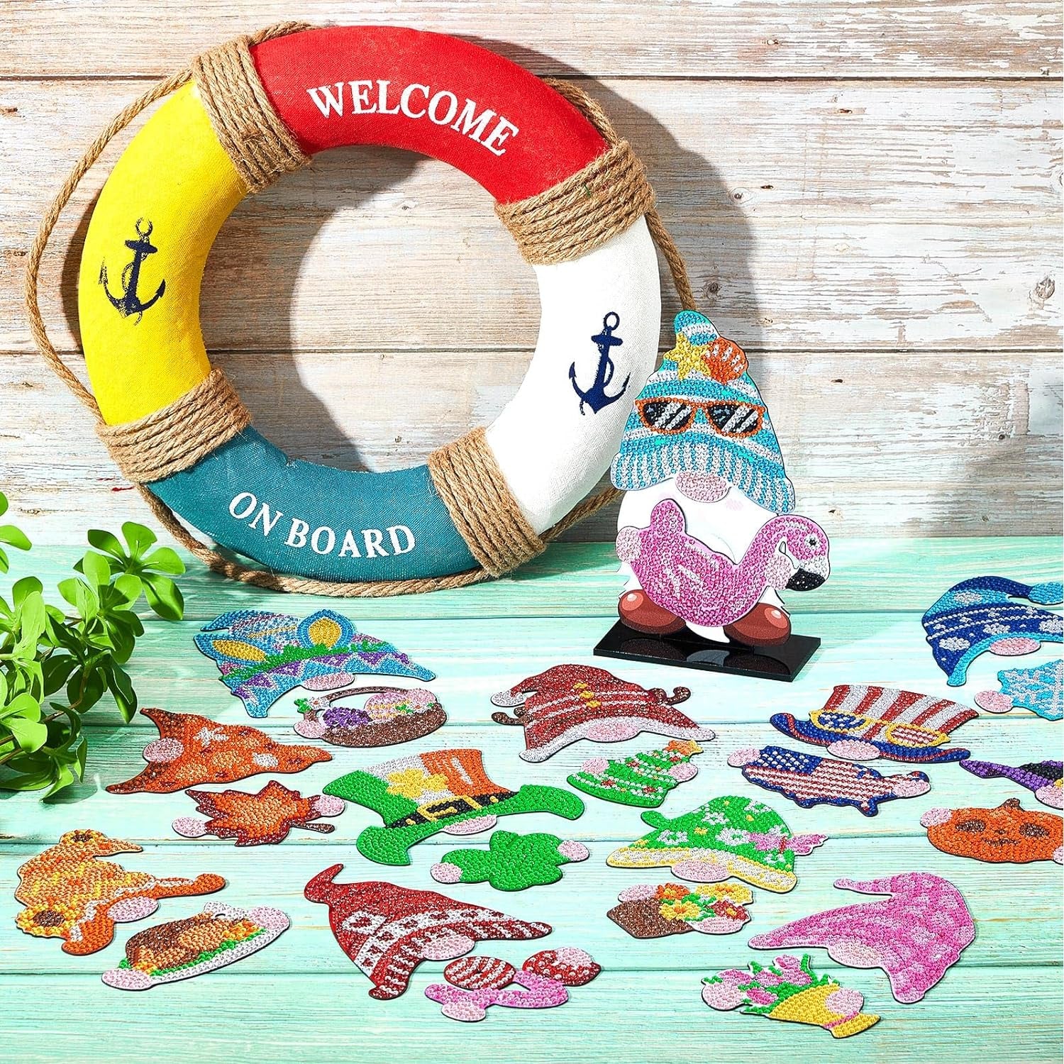 24 Pcs Magnetic Diamond Painting Interchangeable Gnome Stand Decor DIY Holiday Seasonal Tiered Tray Decoration with Magnet Pieces Detachable Fall Desk Decorations for Office Home