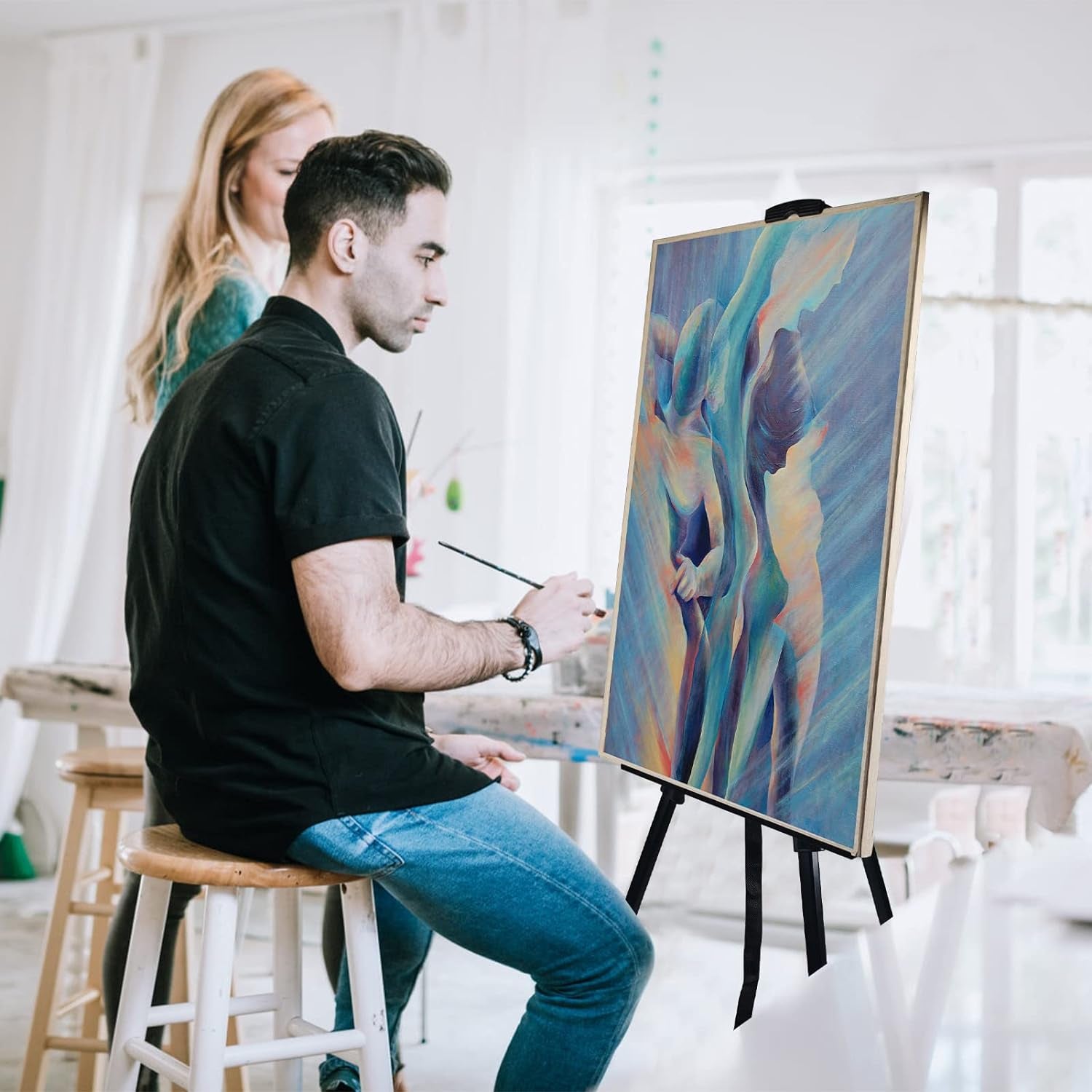 Portable Artist Easel Stand, Metal Tripod Adjustable Easel for Painting Canvases Height from 17 to 66 Inch,Carry Bag for Table-Top/Floor Didplaying and Wedding Signs,Black(1Pack)