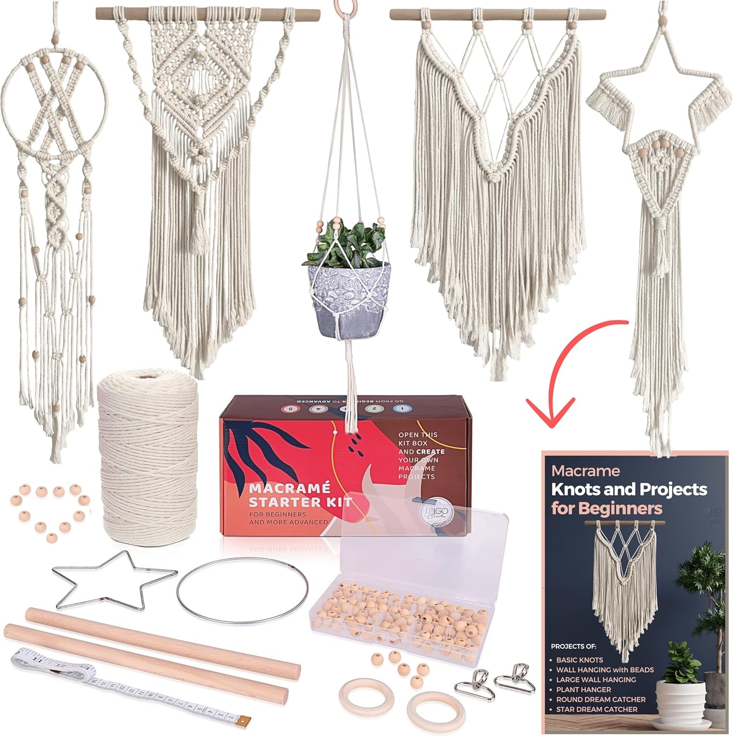 Macrame Kits for Adults Beginners with 112 Macrame Supplies and 5 Projects Book: DIY Macrame Kit Includes 165 Yards Macrame Cord with Craft Supplies & Materials to Start Macrame!