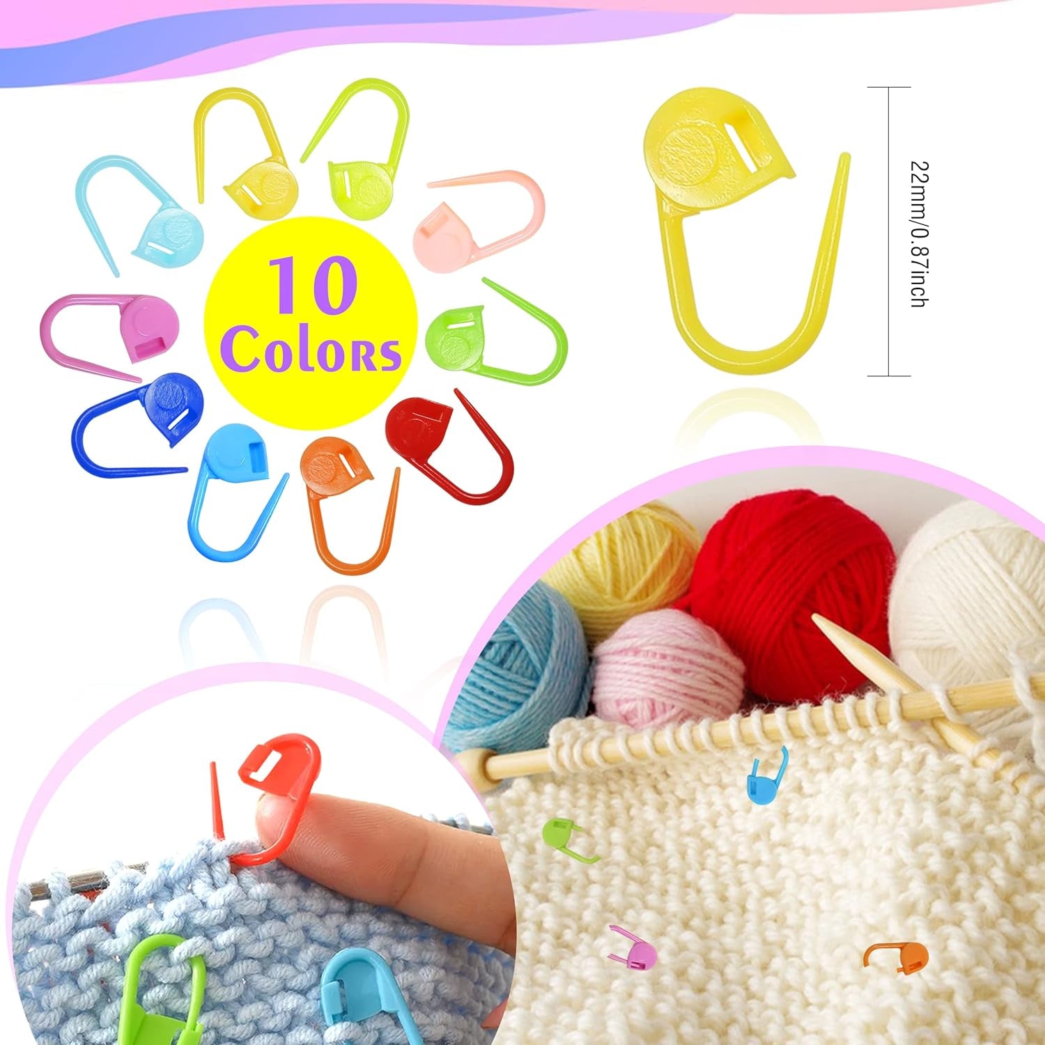 10 Pcs Crochet Rings Crochet Tension Rings for Finger Crocheting Knitting Adjustable Yarn Rings and 10 Pcs Stitch Marks with Plastic Box for DIY Craft