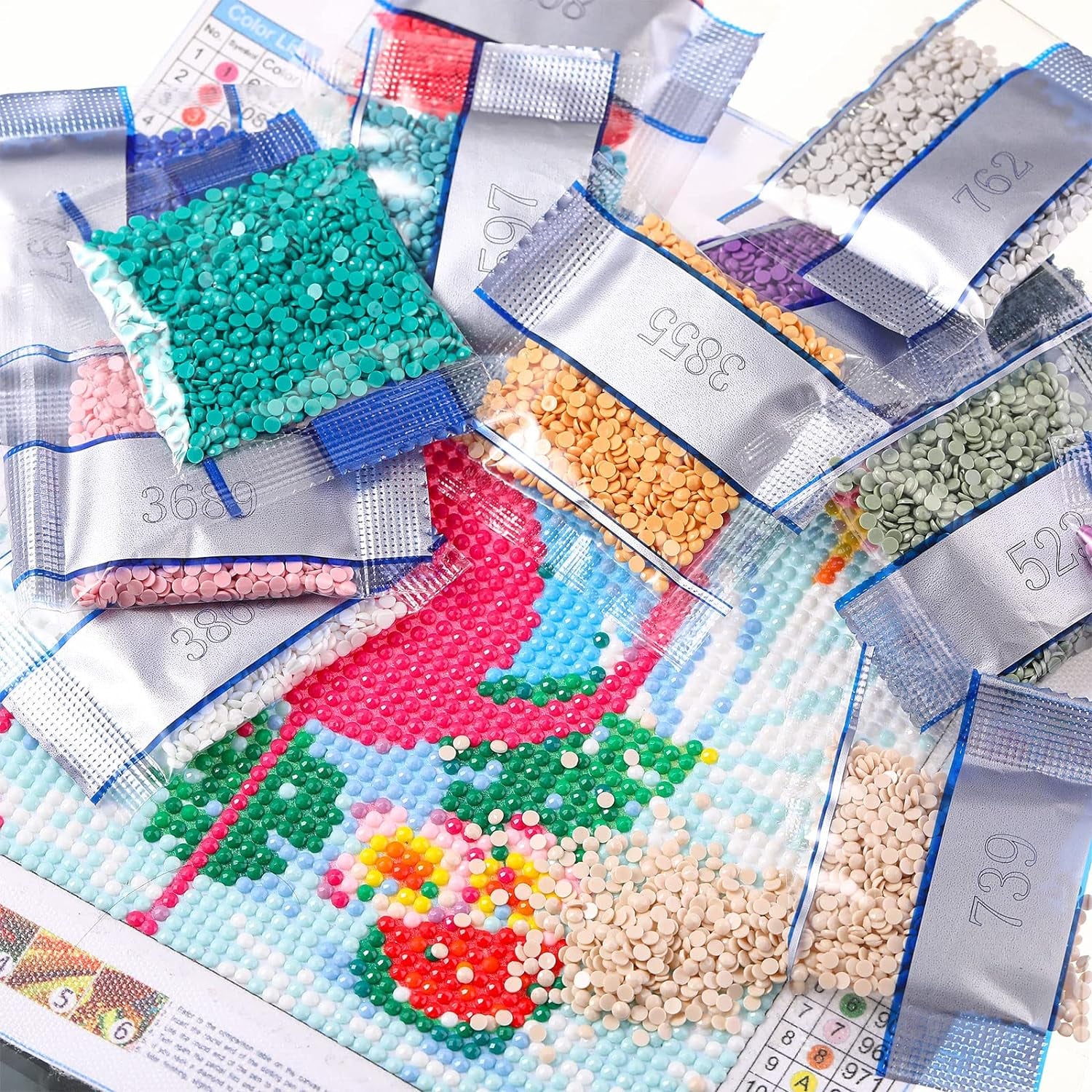 60000 Pcs Rhinestones Diamond Painting Beads Flat Bottom round Resin Diamond Beads Diamond Art Replacement Diamonds for DIY Craft Diamond Painting Accessories (Bright Color)