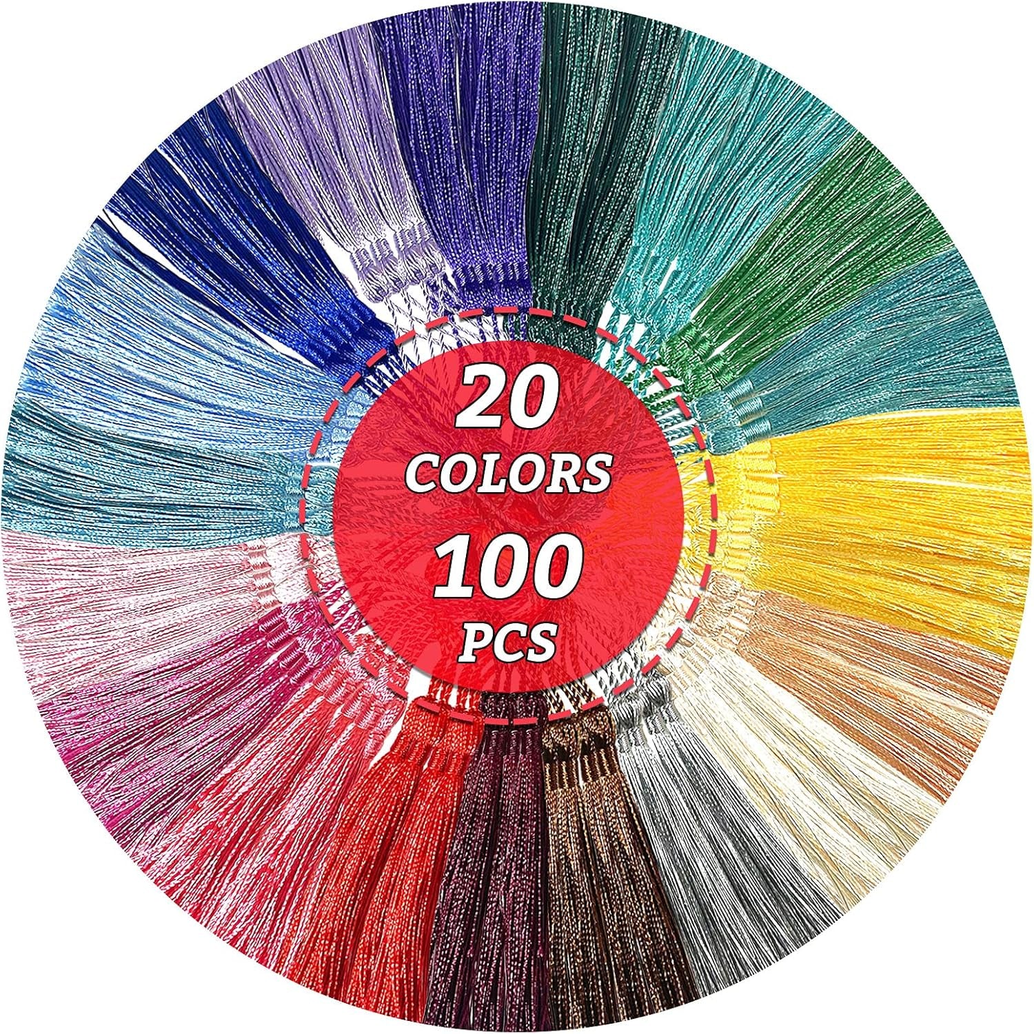 100 Pcs 13Cm/5 Inch Silky Handmade Soft Craft Mini Tassels with Loops for Jewelry Making, DIY Projects, Bookmarks, 20 Colors, 5 Pcs of Each