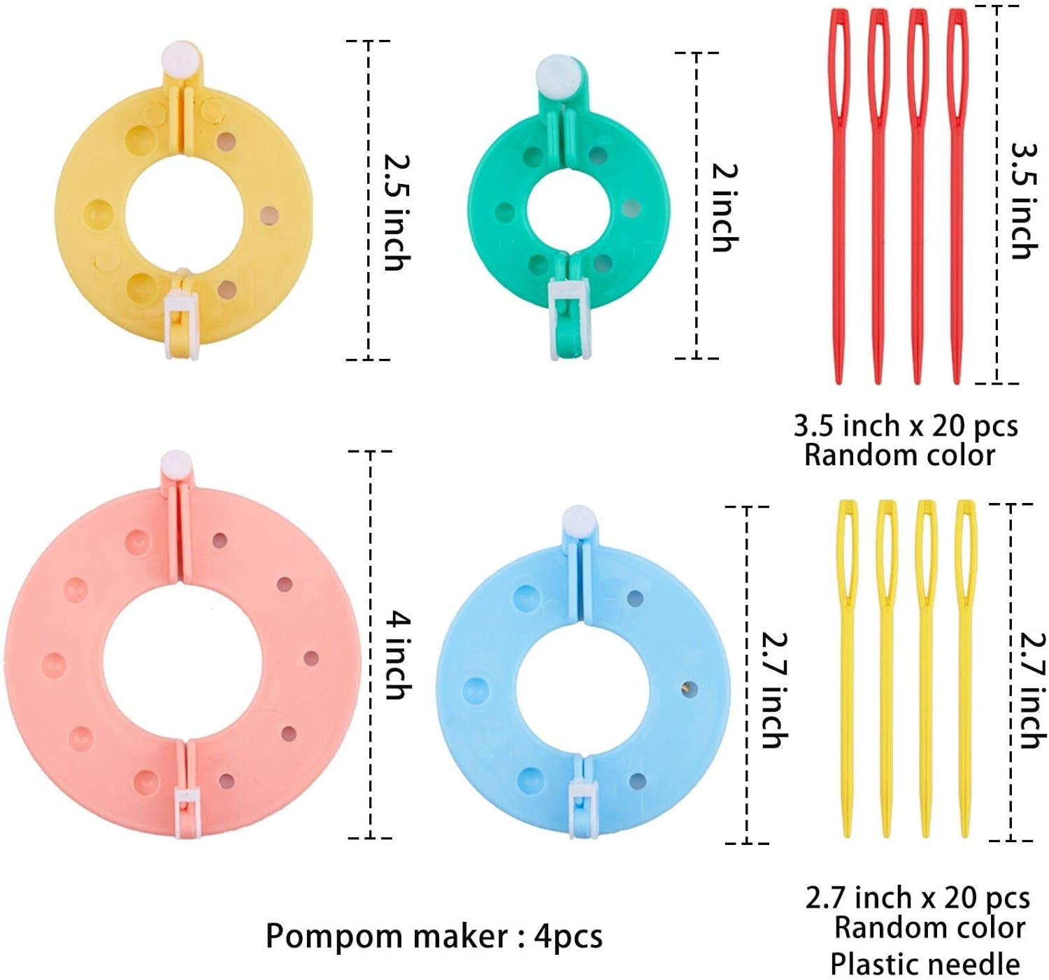 2 Set Pompom Makers of 6 Sizes,  50 PCS Pom Pom Kit Includes 8 PCS Pom Pom Maker, 2 PCS Thread Cutter Scissors, 40 PCS Plastic Needles for Fluff Ball Weave DIY Wool Yarn Knitting