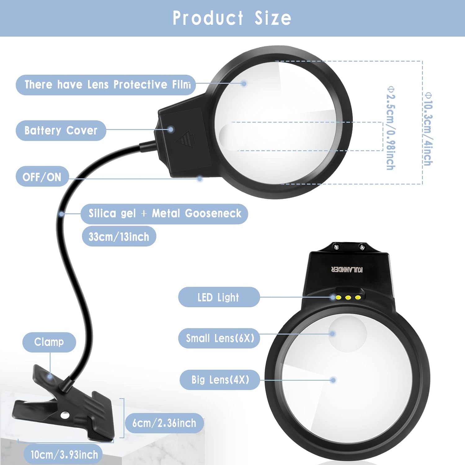 5D Diamond Painting Tools, LED Light with Magnifiers for Diamond Painting, 4X &amp; 6X Magnifier LED Light with Clip and Flexible Neck, 5D Diamond Painting and Cross Stitch Tool Accessory Magnifier Lamp