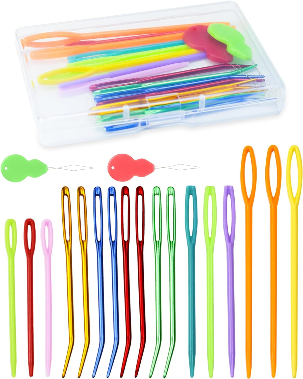 43 Pcs Yarn Needles Set, Assorted Yarn Needles Bent Tapestry Needle Weaving Needle Darning Needles Big Eye Blunt Knitting Needles with Stitch Markers for Knitting Crochet Kit