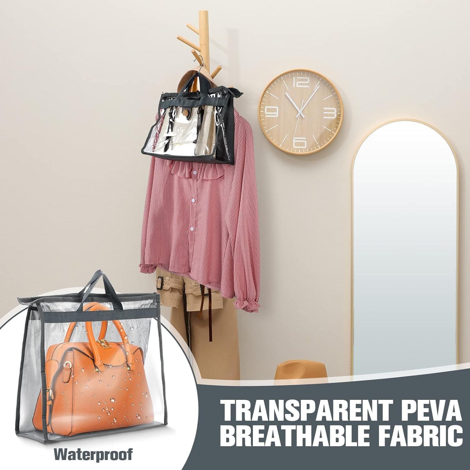 20 Pack Dust Bags for Handbags Clear Handbag Storage 3 Sizes Handbag Organizers for Closets Hand Bag Dust Cover Purse Protector Bag with Zipper and Handles with 25 Pcs S Shape Hooks