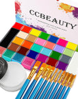 36 Colors Face Body Paint Oil, Hypoallergenic Face Painting Kit Professional for Kids Party with 30 Stencils + 10 Brushes for Halloween SFX Special Effects Cosplay Costume Makeup Supplies