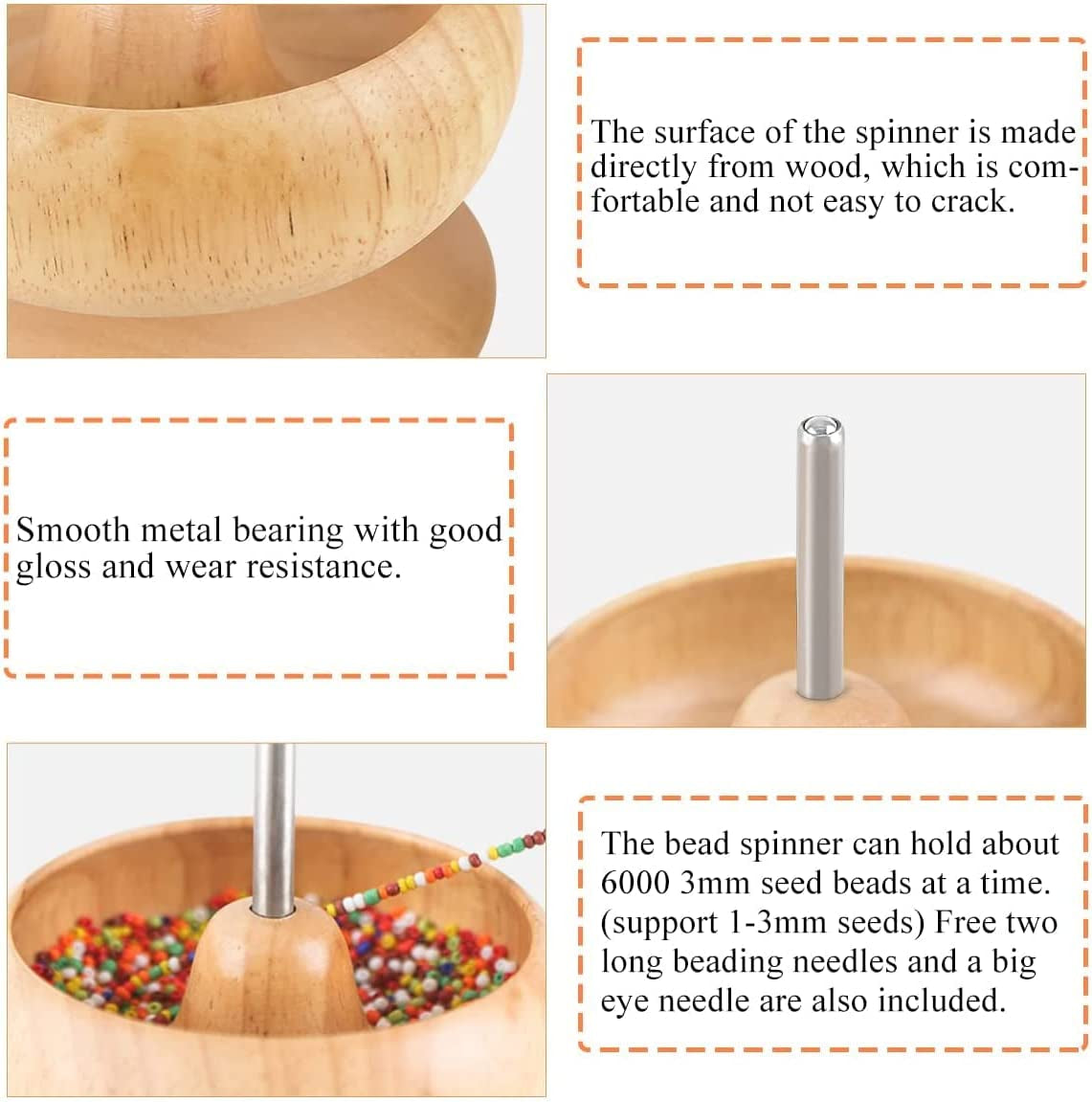 Upgrade Wooden Bead Spinner with 2 Pcs Big Needles,8000 Pcs Seed Beads and 1 Surprise Gift Pack for Jewelry Making Tools,Quickly Stringing Beads Tool, Manual Operated