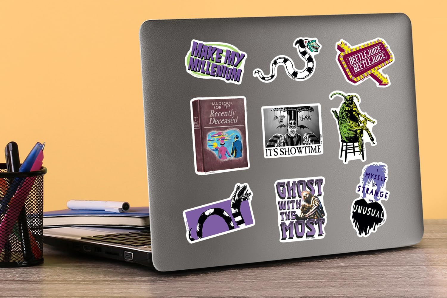 Beetlejuice 50Ct Vinyl Large Deluxe Stickers Variety Pack - Laptop, Water Bottle, Scrapbooking, Tablet, Skateboard, Indoor/Outdoor - Set of 50