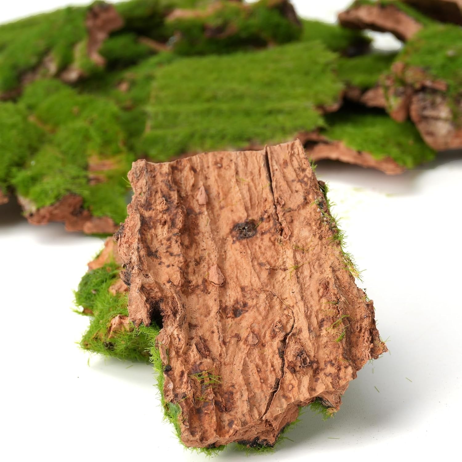 Assorted Artificial Moss Bark, Decorative Mossy Tree Bark for DIY Crafts, Fairy Gardens, Terrariums, Floral Arrangements (Realistic Green - 100Gr)