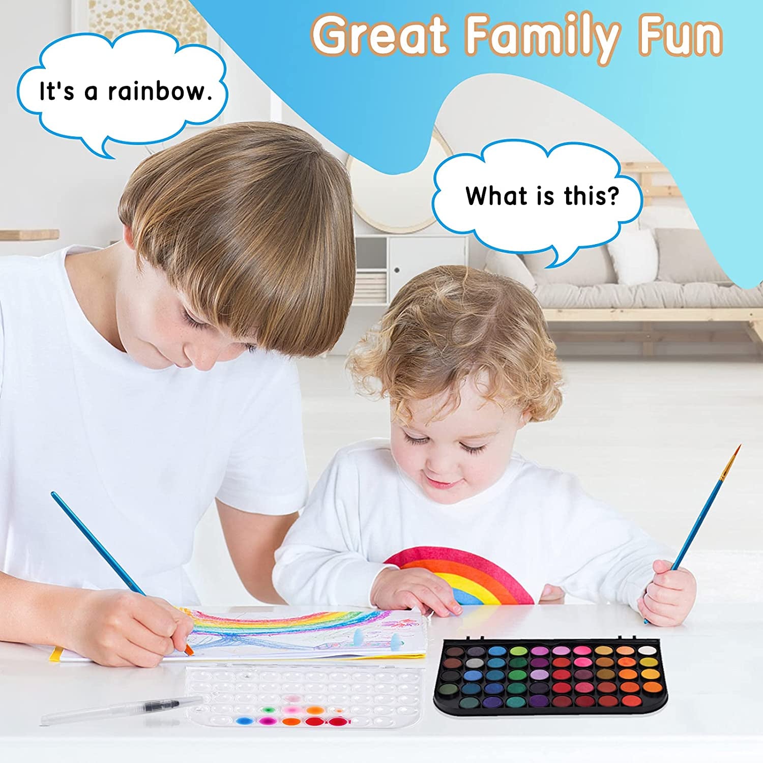 Watercolor Paint, 48 Colors Washable Watercolor Paint Set with a Brush a Refillable Water Brush Pen and Palette, Non-Toxic Water Color Paints Sets for Kids Adults Artists Children Students Beginner