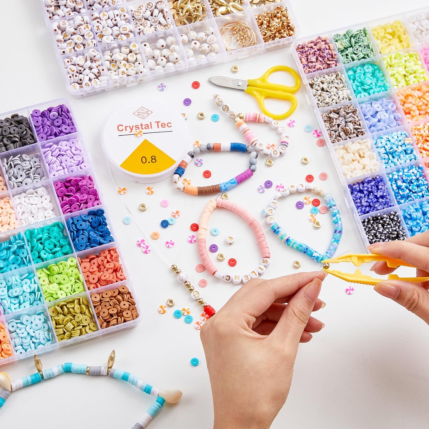 11000 Pcs Clay Beads for Bracelet Making Kit, 48 Colors Flat round Polymer Clay Beads, Friendship Bracelet Kit Heishi Beads for DIY Jewelry Making, Crafts Gift for Girls Teen Ages 6-12